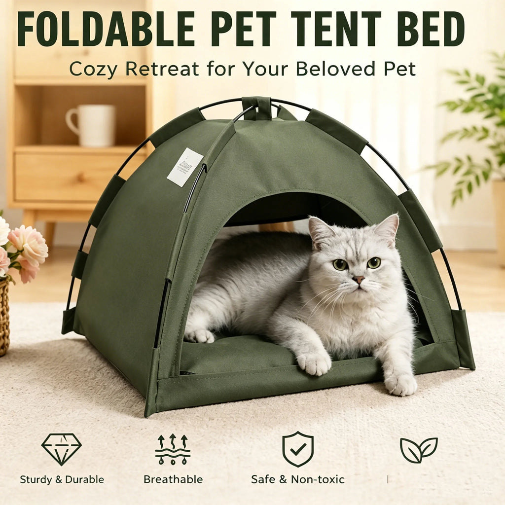 Foldable Pet Tent Bed Removable Cat Sofa Basket Canvas Semi-enclosed Cat House Hut Cat Sleeping Bed for Room Decor Pet Supplies