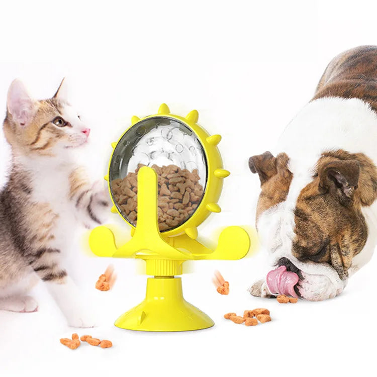 Cat and dog pet toys, feeding devices, windmill turntable food dispensers, cat-entertaining interactive toys