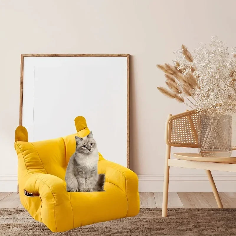 Cat Sofa Bed, Adorable Cartoon Pet Bed with Removable Washable Cover, Plush Cat Furniture for Indoor Cats Up To 6 Lbs (2.72kg)