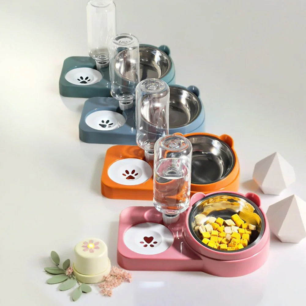 Pet Water & Food Bowl Set - Double Bowl Dog/Cat Feeder, Anti-Spill Pet Dish, Essential Pet Supplies