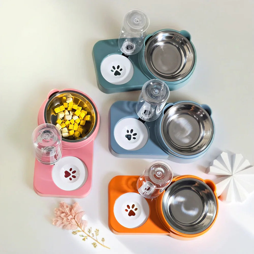 Pet Water & Food Bowl Set - Double Bowl Dog/Cat Feeder, Anti-Spill Pet Dish, Essential Pet Supplies