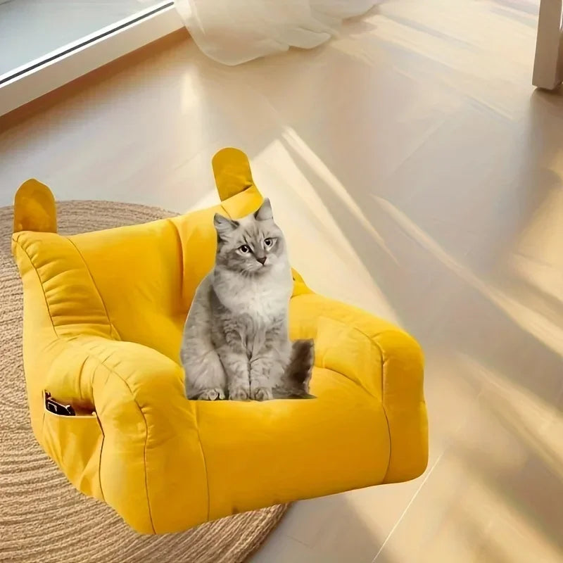 Cat Sofa Bed, Adorable Cartoon Pet Bed with Removable Washable Cover, Plush Cat Furniture for Indoor Cats Up To 6 Lbs (2.72kg)
