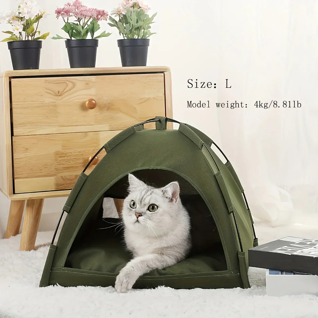 Foldable Pet Tent Bed Removable Cat Sofa Basket Canvas Semi-enclosed Cat House Hut Cat Sleeping Bed for Room Decor Pet Supplies