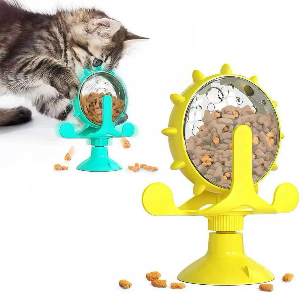 Cat and dog pet toys, feeding devices, windmill turntable food dispensers, cat-entertaining interactive toys