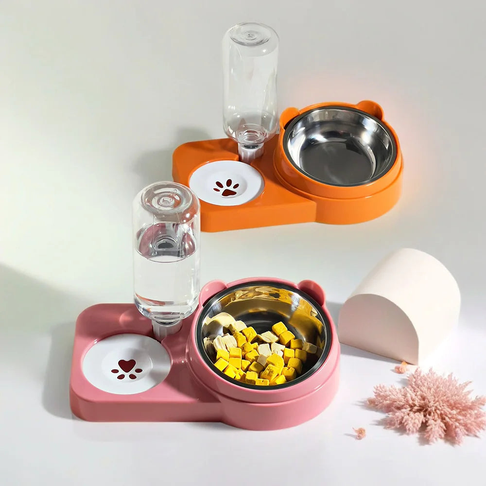 Pet Water & Food Bowl Set - Double Bowl Dog/Cat Feeder, Anti-Spill Pet Dish, Essential Pet Supplies