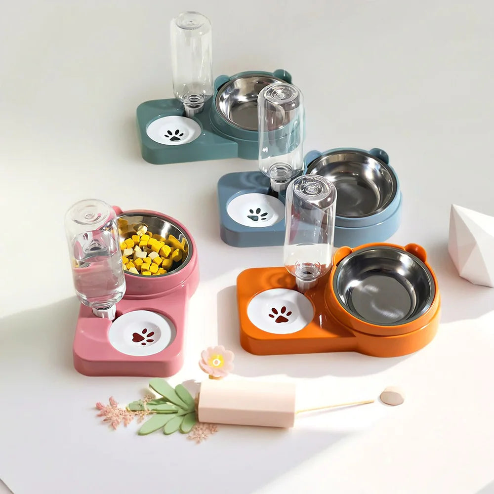 Pet Water & Food Bowl Set - Double Bowl Dog/Cat Feeder, Anti-Spill Pet Dish, Essential Pet Supplies