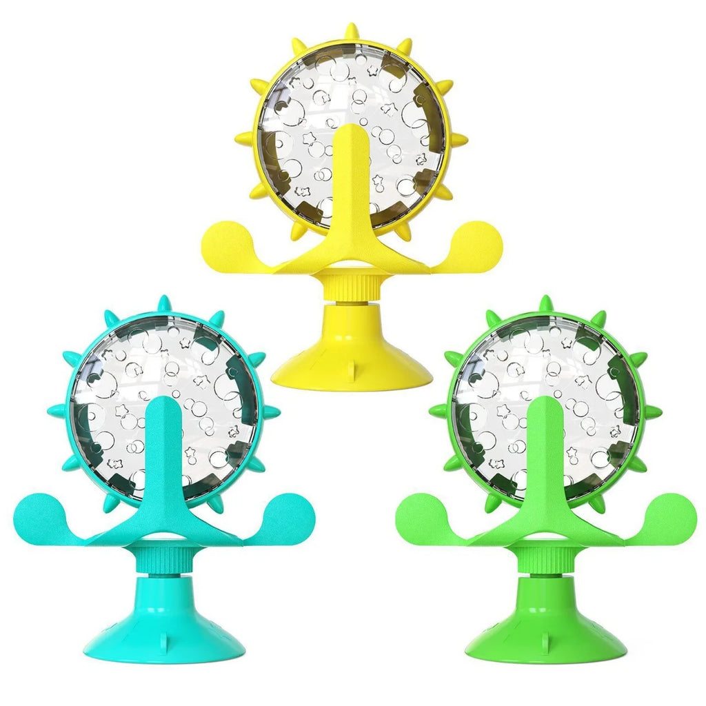 Cat and dog pet toys, feeding devices, windmill turntable food dispensers, cat-entertaining interactive toys
